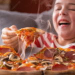 Enjoying Pizza at Home