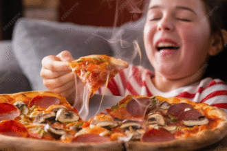 Enjoying Pizza at Home