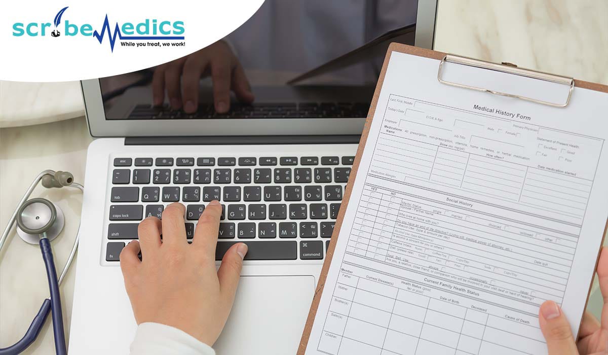 AI-powered medical scribe assisting with clinical notes