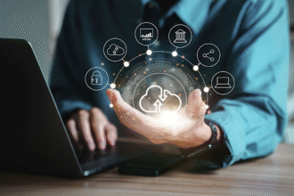 Custom software development concept with cloud icons