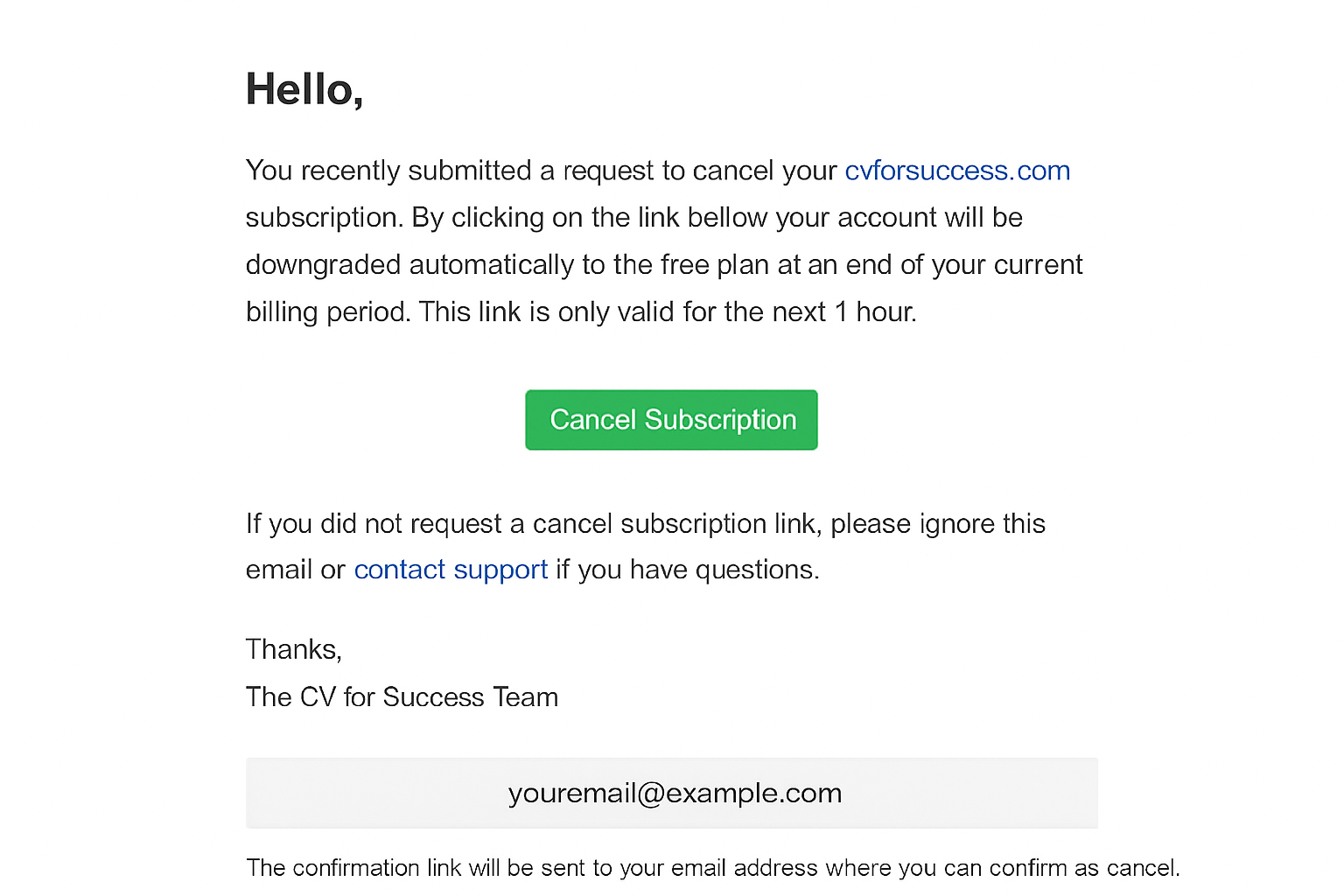 How to cancel my CV for Success subscription?
