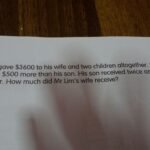 mr lim gave $3600 to his wife​