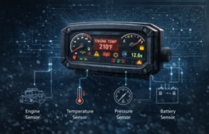 Instrument cluster connected to sensors for real-time equipment monitoring