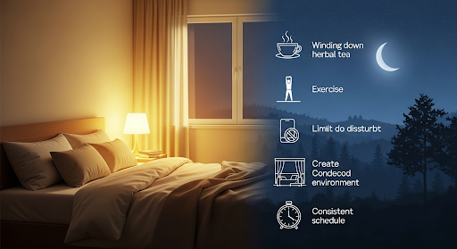 Calm bedroom setup for sleep