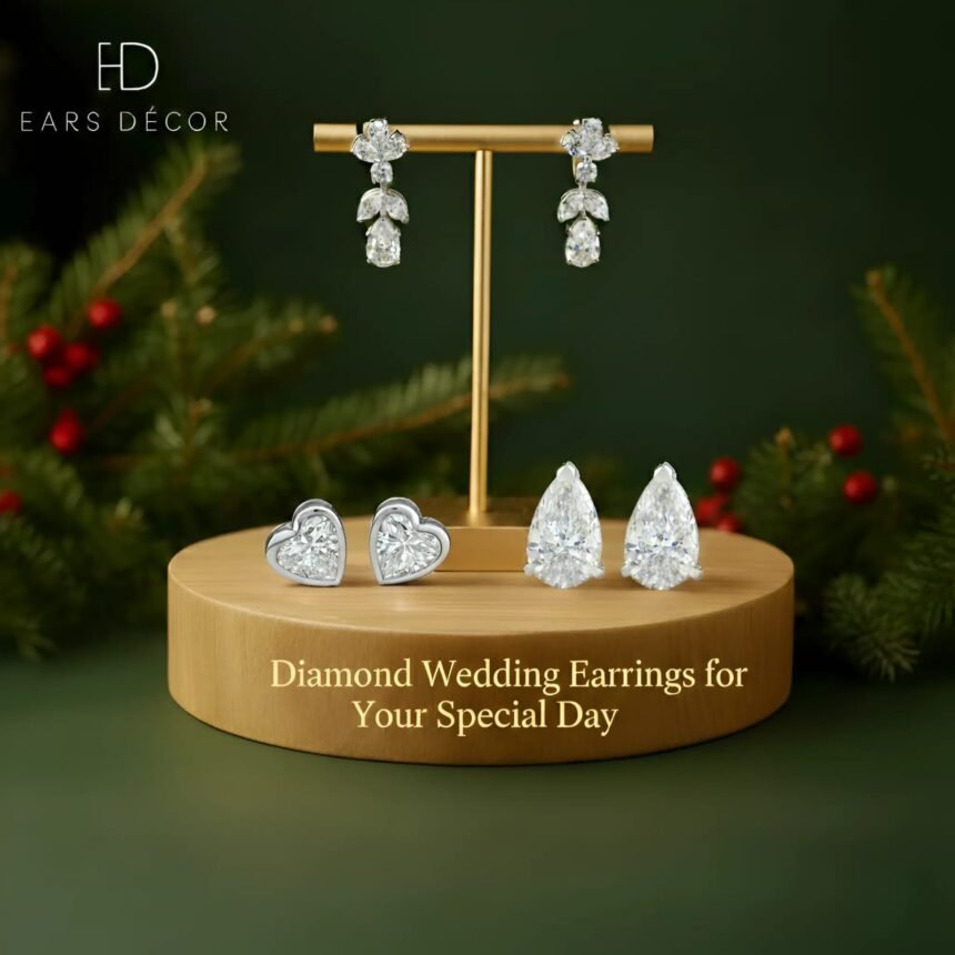 A magnificent array of Diamond Wedding Earrings featuring lab-grown initial studs,
