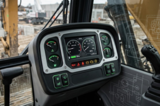 Heavy equipment cabin with integrated instrument cluster dashboard