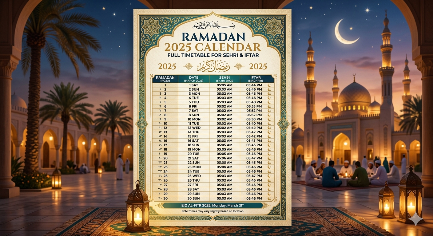Ramadan 2025 Calendar: Full Timetable for Sehri and Iftar